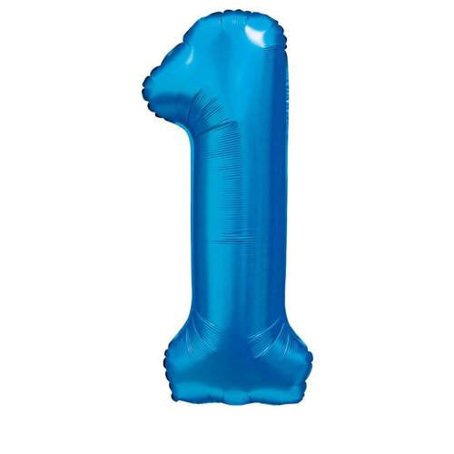 Folieballon Cijfer 1 Satijn Blauw - 86cm 