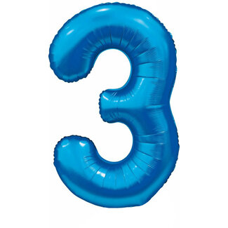 Globos Folieballon Cijfer 3 Satijn Blauw - 86 cm