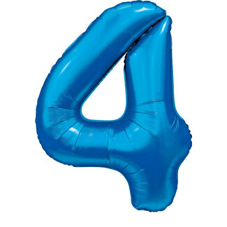 Globos Folieballon Cijfer 4 Satijn Blauw - 86 cm
