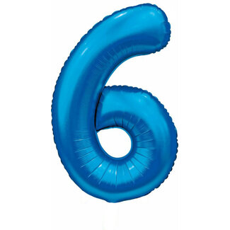 Globos Folieballon Cijfer 6 Satijn Blauw - 86 cm