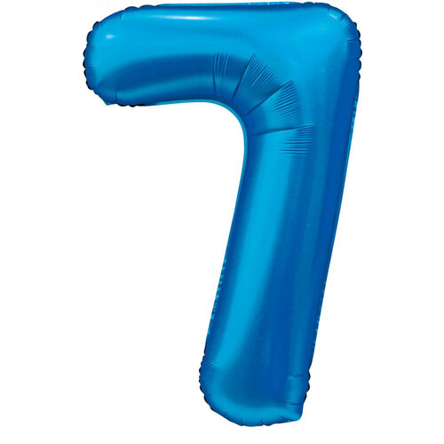 Folieballon Cijfer 7 Satijn Blauw - 86cm 