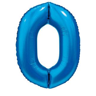 Globos Folieballon Cijfer 0 Satijn Blauw  - 86cm