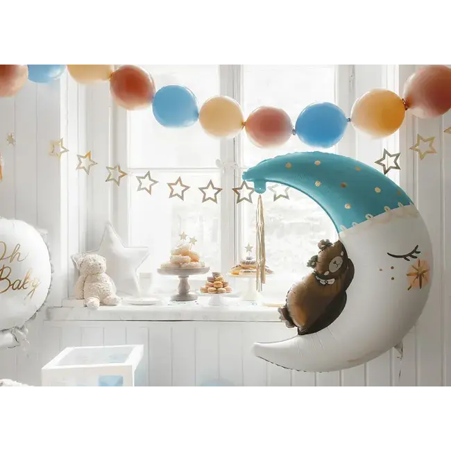 Folieballon Teddy Bear On The Moon Blauw - 80x98cm