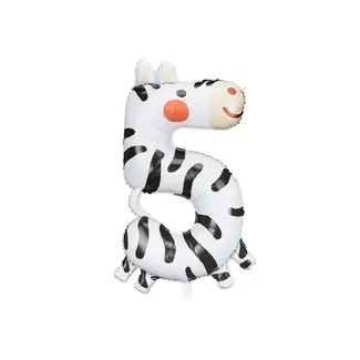 PartyDeco Folieballon Cijfer 5 - Zebra