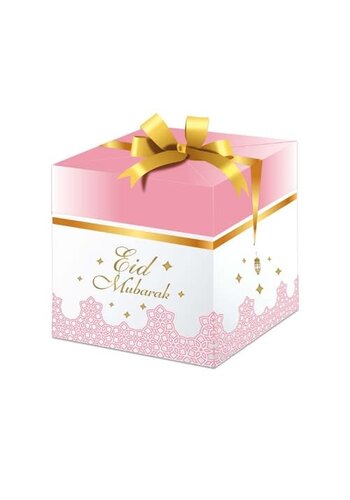 Luxe Cadeaubox met lint ’Eid Mubarak’ roze - 20x20x20cm 