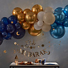 Ginger Ray Balloon Garland - Mixed Chromes with Hanging Moons & Stars - Navy, Gold & White