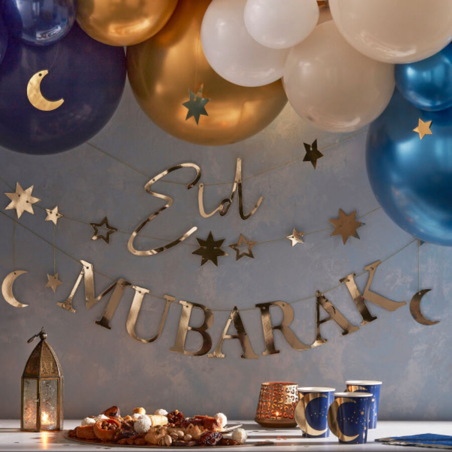 Letterslinger - Eid Mubarak with Moons and Stars - Gold-1