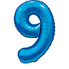 Folieballon Cijfer 9 Satijn Blauw - 86cm