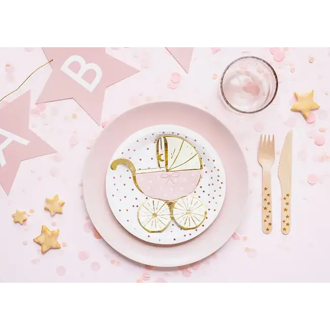 Servetten - Baby Stroller - Pink - 20 stuks - 14 x 15 cm