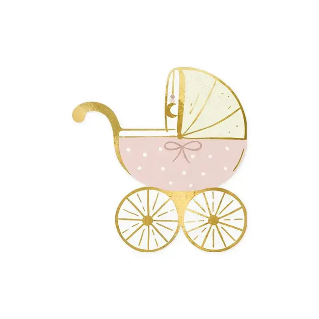 Servetten - Baby Stroller - Pink - 20 stuks - 14 x 15 cm