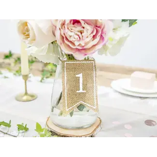 PartyDeco Jute Tafelnummers - Wit Opdruk