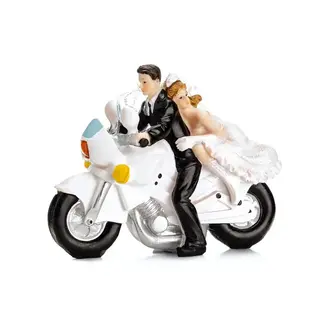 PartyDeco Bruidspaar Pasgetrouwd - op een motorfiets - 11,5 cm hoog
