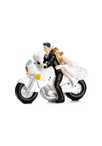 Bruidspaar Pasgetrouwd - op een motorfiets - 11,5 cm hoog 