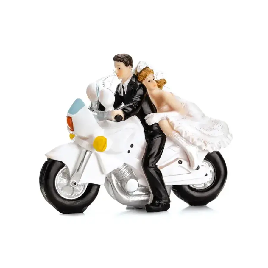 Bruidspaar Pasgetrouwd - op een motorfiets - 11,5 cm hoog-1