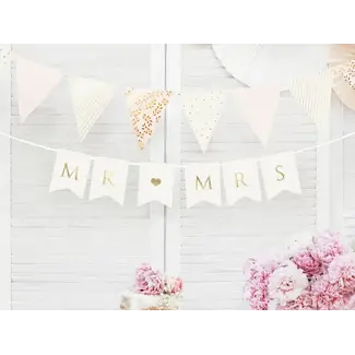 PartyDeco Banner Mr & Mrs - Wit & Goud