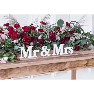 PartyDeco Houten Decoratie Mr & Mrs wit