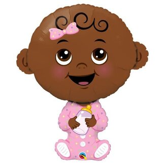 Qualatex Folieballon Baby Girl - Dark Skin Tone