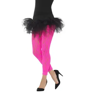 Smiffy's 80's Lace Leggings -  Neon Pink