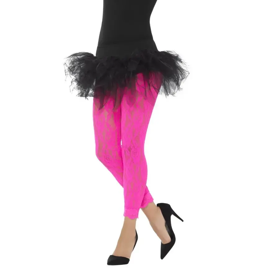80's Lace Leggings -  Neon Pink-1