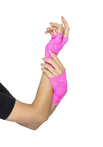 80's Fingerless Lace Gloves, Neon Pink 