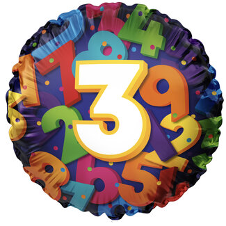 Haza-Witbaard Folieballon 3 Colorful Numbers