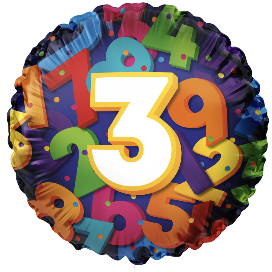 Folieballon 3 Colorful Numbers - 45cm-1