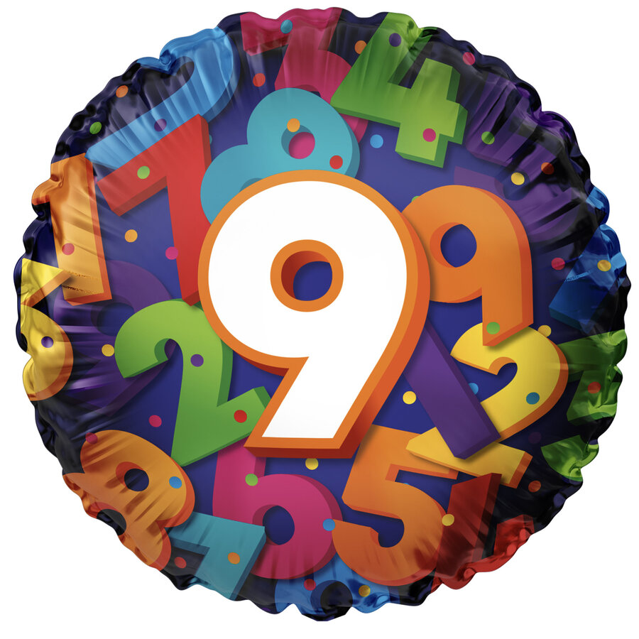 Folieballon 9 Colorful Numbers - 45cm-1