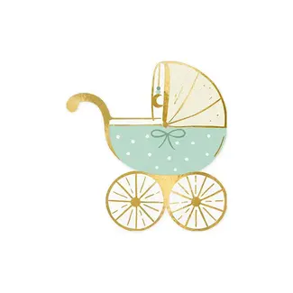 PartyDeco Servetten - Baby stroller - Blue - 14x15 cm