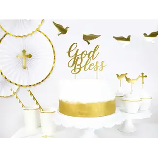 PartyDeco Cake Topper God Bless - Gold