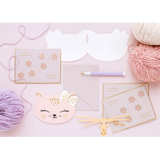 PartyDeco Uitnodigingen Sweet Pink Cat