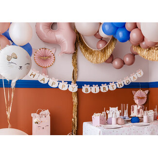 PartyDeco Banner Happy Birthday Sweet Pink Cat