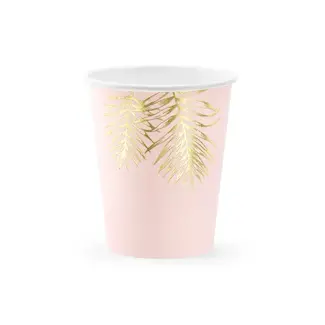 PartyDeco Bekertjes Leaves - Light Pink - 6st - 220ml