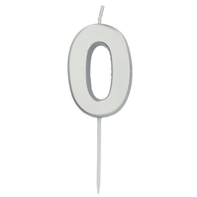 Cijfer kaars metallic zilver - nr. 0