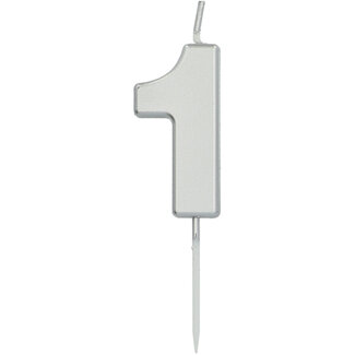 Folat Cijfer kaars metallic zilver - nr. 1