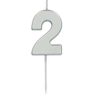 Folat Cijfer kaars metallic zilver - nr. 2