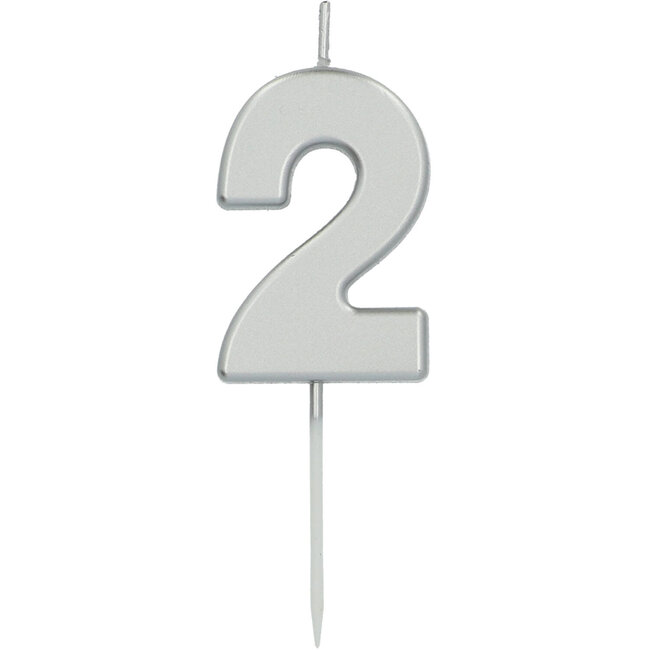 Cijfer kaars metallic zilver - nr. 2