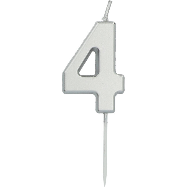 Cijfer kaars metallic zilver - nr. 4