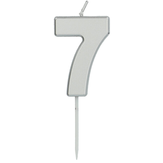 Cijfer kaars metallic zilver - nr. 7