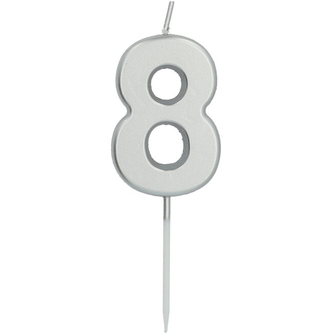 Cijfer kaars metallic zilver - nr. 8