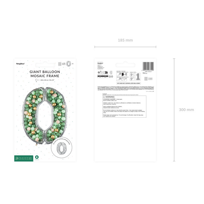 Nummer Frame 0 - voor Latex Ballonnen - 126 cm - Zilver