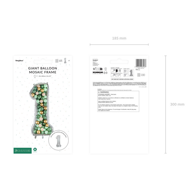 Nummer Frame 1 - voor Latex Ballonnen - 126 cm - Zilver