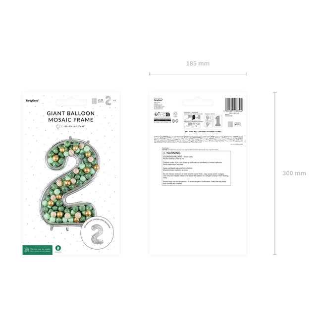 Nummer Frame 2 - voor Latex Ballonnen - 126 cm - Zilver