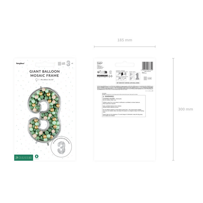 Nummer Frame 3 - voor Latex Ballonnen - 126 cm - Zilver