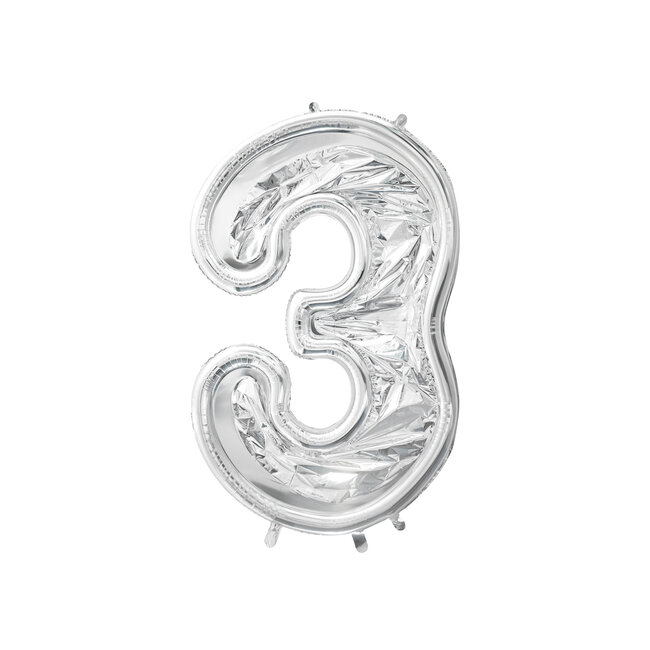 Nummer Frame 3 - voor Latex Ballonnen - 126 cm - Zilver