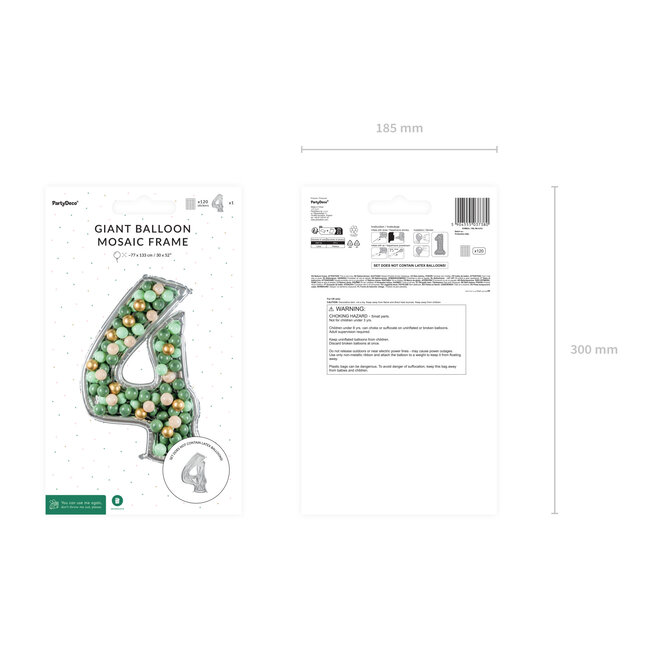 Nummer Frame 4 - voor Latex Ballonnen - 126 cm - Zilver