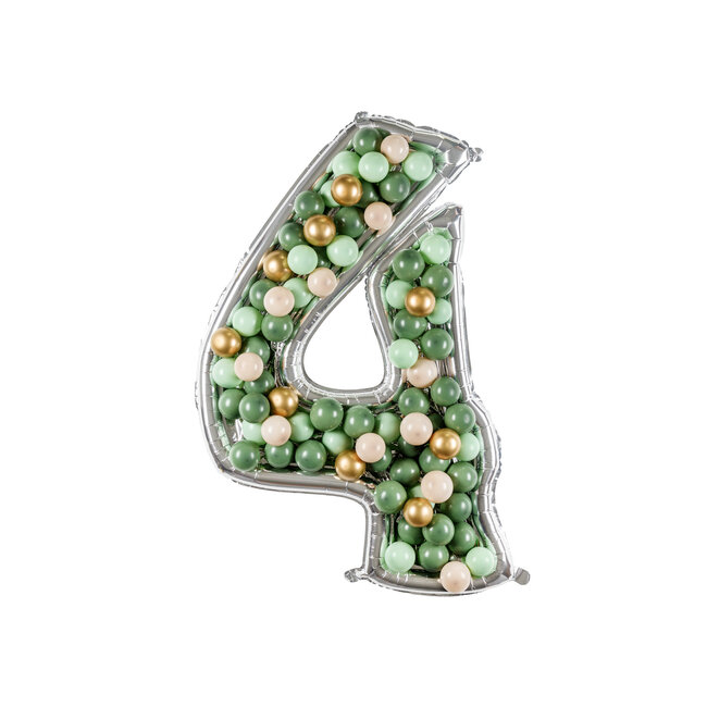 Nummer Frame 4 - voor Latex Ballonnen - 126 cm - Zilver