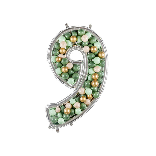 Nummer Frame 9 - voor Latex Ballonnen - 126 cm - Zilver