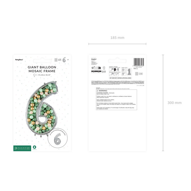 Nummer Frame 6 - voor Latex Ballonnen - 126 cm - Zilver