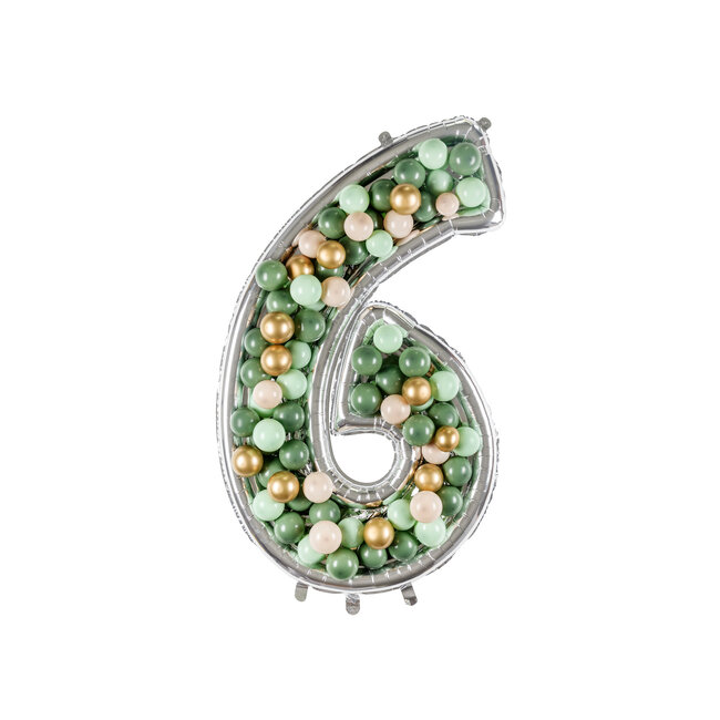 Nummer Frame 6 - voor Latex Ballonnen - 126 cm - Zilver