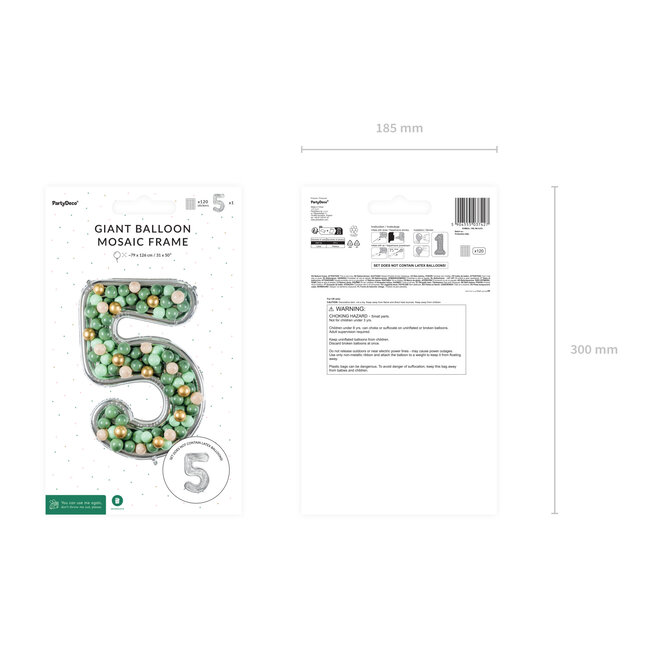 Nummer Frame 5 - voor Latex Ballonnen - 126 cm - Zilver